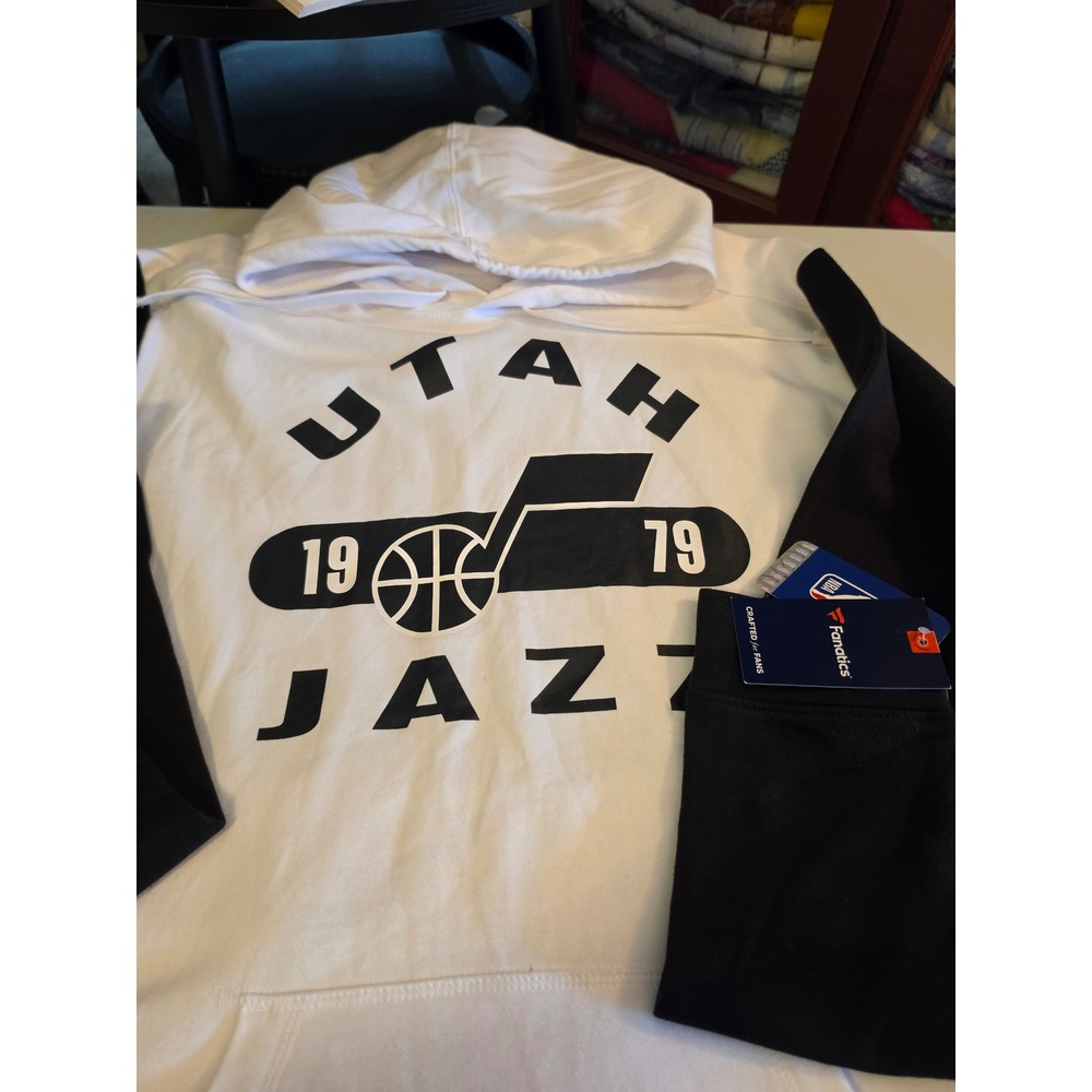 Fanatics NBA Utah Jazz Hoodie Mens 3XL White Black Pullover Sweatshirt NWT